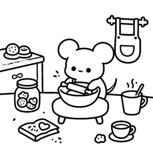 Mouse Baker's Kitchen - Printable Coloring Page