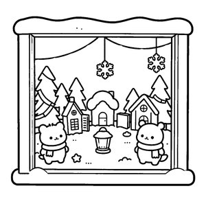 Bear Family Winter Village - Printable Coloring Page