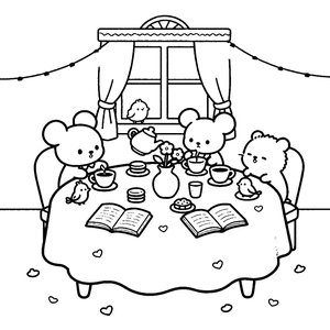 Teddy Bear Tea Party - Printable Coloring Page