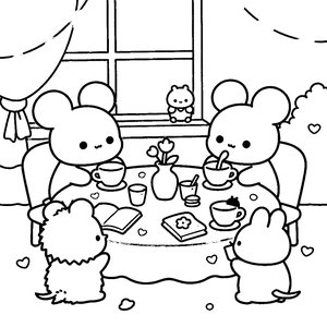 Cozy Tea Time Gathering - Printable Coloring Page